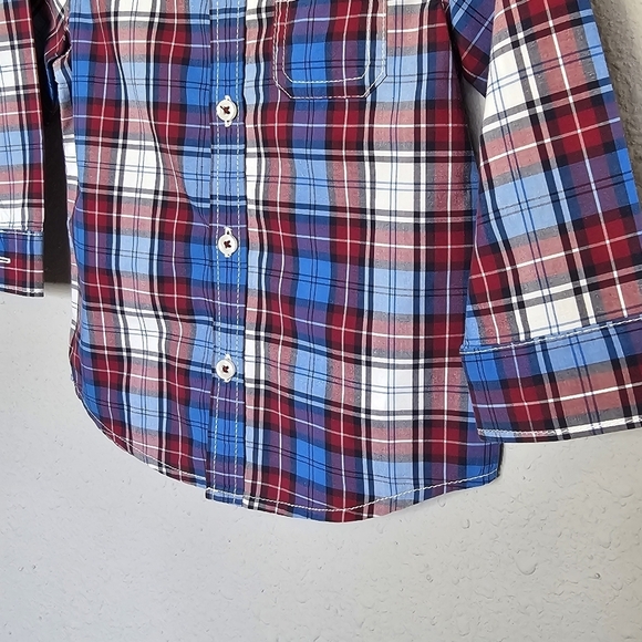 Carters Red White Blue Plaid Long Sleeve Button Down Dress Shirt Size 18 Months - Picture 3 of 8